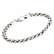A 6.5mm braided rope chain bracelet in 925 sterling silver, shown in a circle on a white background.