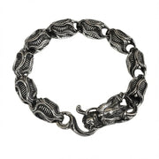 Handcrafted 925 sterling silver dragon bracelet with intricate scale pattern flat layout