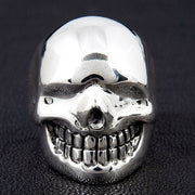 925 sterling silver skull ring front view showing polished smooth finish and detailed teeth