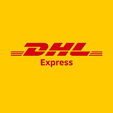 Logótipo DHL Express em letras vermelhas sobre fundo amarelo liso