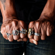 Diamond Star Rock Sterling Silver Skull Rings on Hand