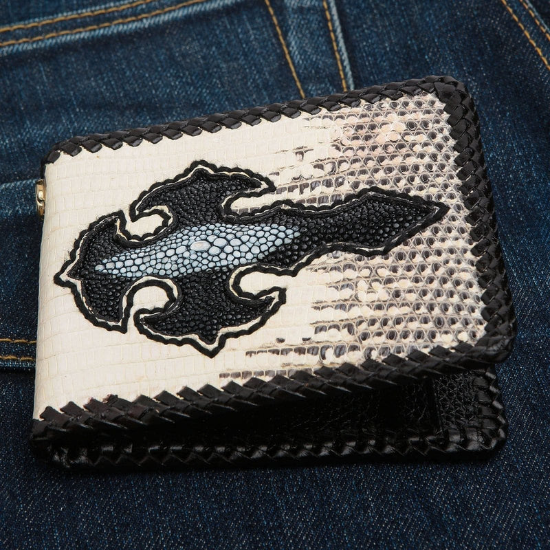 Gothic Grey Genuine Leather Bifold Biker Wallet