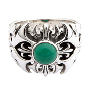 Anello da uomo in argento sterling 925 con agata verde tribale