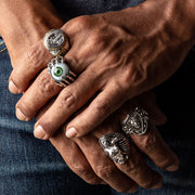 Green Eye Claw Sterling Silver Gothic Rings