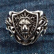 Knight Shield Lion Sterling Silver Men's Ring