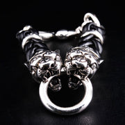 Tiger Head Braided Genuine Leather Men's Bracelet