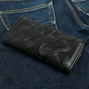 Tribal Black Genuine Leather Trifold Biker Wallet