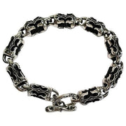 Tribal Leather Sterling Silver Biker Bracelet