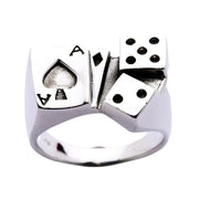 Ace Card Dice Sterling Silver Gamble Ring