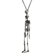 An angled view of the 3D skeleton pendant, showing its depth and handcrafted anatomical details.