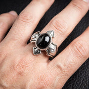 Black Onyx Ring worn on male finger for size and scale reference