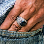 Blue Stone Sterling Silver Cupid Love Ring