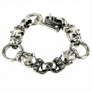 Close up of sterling silver bulldog heads and skull toggle clasp