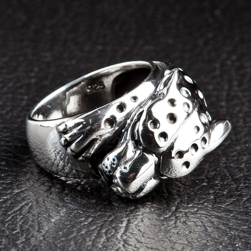 Cheetah ring 925 sterling silver with spotted design side view showing detailed texture
