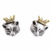Crowned Cat Earrings Front View