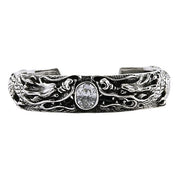 Diamond Japanese Dragon Sterling Silver Biker Cuff