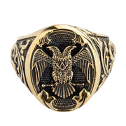 Front view of the oval face featuring the 32nd degree double headed eagle emblem in relief