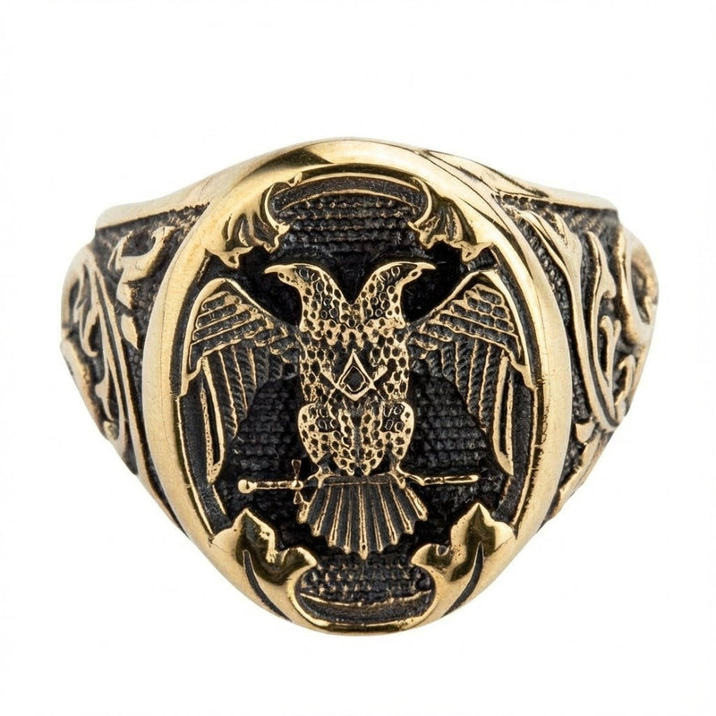 Front view of the oval face featuring the 32nd degree double headed eagle emblem in relief
