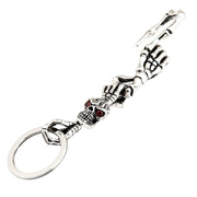 Full 5-inch skeleton skull keychain in 925 sterling silver on a white background.