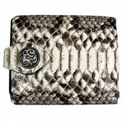 Front view of the genuine python skin wallet, showing the natural snakeskin pattern and the sterling silver flame snap.