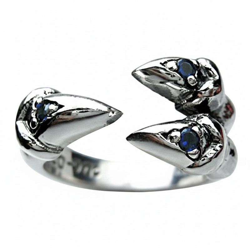 Gothic-Krallenring mit vier blauen Saphiren aus 925 Sterling Silber, Vorderansicht