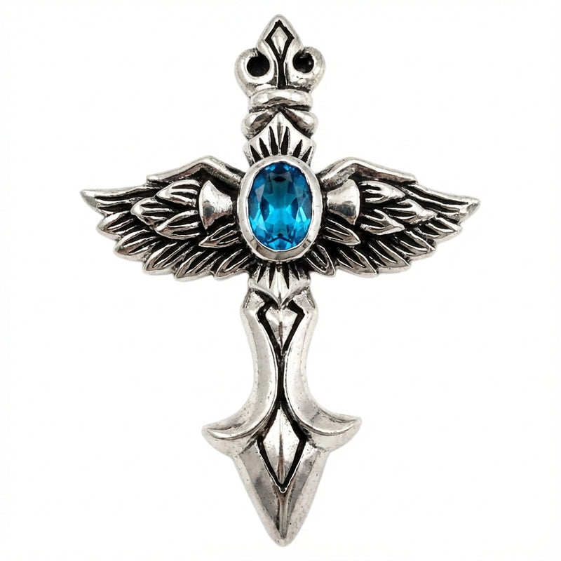 Front view of Gothic Dagger design with Angel Wings and Blue Topaz