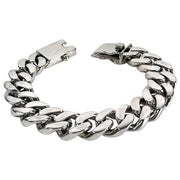 A heavy 18mm Cuban link bracelet in solid sterling silver with a brilliant high-polish finish.