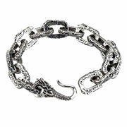 115-gram men's dragon bracelet in solid sterling silver with ornate, engraved links.