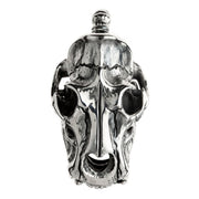 A heavy sterling silver tiger skull pendant with a unique movable jaw and intricate, handcrafted details.