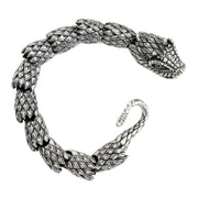A heavyweight sterling silver Ouroboros dragon bracelet for men, with the dragon head biting its own tail.