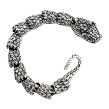 Et tungt sterling sølv Ouroboros dragearmbånd til mænd, med dragehovedet der bider sin egen hale.