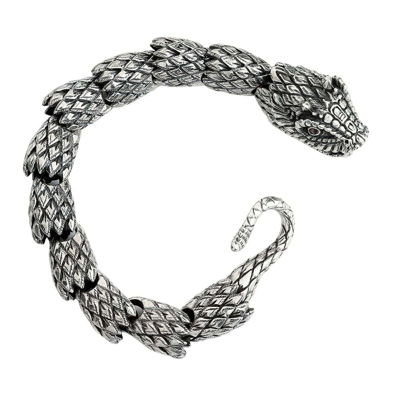 Ein schweres Armband aus Sterlingsilber für Männer mit einem Ouroboros-Drachen, der sich in den eigenen Schwanz beißt.