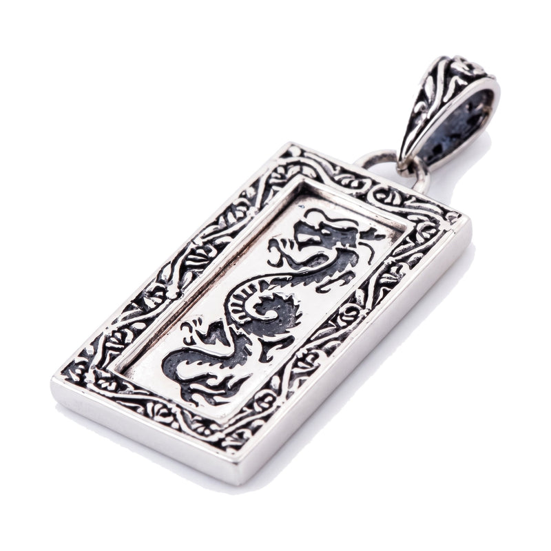 Japansk drake-bricka i sterling silver, hängsmycke för herr i bikerstil