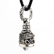A solid sterling silver Guardian Bell pendant for bikers, handcrafted in the shape of a Japanese Koi fish.