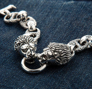 Lion Head Sterling Silver Biker Bracelet