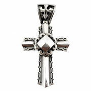 A men's heavy sterling silver Knight Cross pendant with a multi-layered, architectural design.