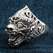 A massive, heavy sterling silver ring for men, handcrafted to depict the face of the Hindu monkey god, Hanuman.