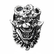 A massive, heavy sterling silver ring for men, handcrafted to depict the menacing face of the Joker.