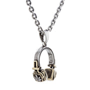 The men's headphone pendant shown on a sterling silver chain as a complete reggae-style necklace.