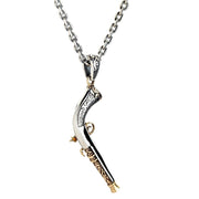 The men's gothic pirate gun pendant shown on a sterling silver chain as a complete necklace.