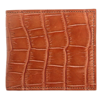 Exterior of the light brown crocodile bifold in close framing, showing large belly tiles and the stitched side seam.