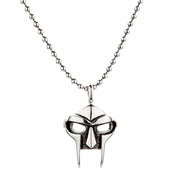MF Doom mask pendant in 925 sterling silver front view on ball chain