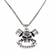Sterling Silver V-Twin Engine Pendant with Skull & Wrench