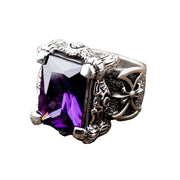 Purple Amethyst Dragon Claw Sterling Silver Men's Ring