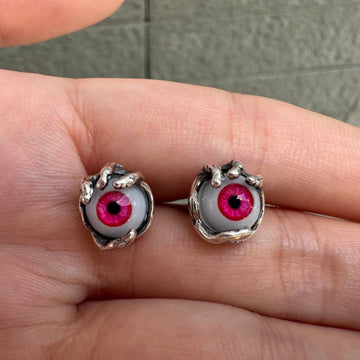 Orecchini a bottone in argento sterling con occhio maligno rosso