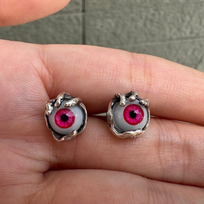 Rote Sterling-Silber-Ohrstecker mit bösem Blick