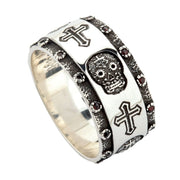 Anillo de plata esterlina Santa Muerte en estilo gótico