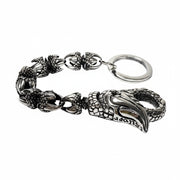 A close-up of the detailed sterling silver dragon talon clasp on the biker keychain.