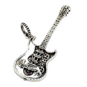 Steampunk electric guitar pendant in 925 sterling silver showing intricate exposed gears and mechanical details on front