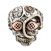 蒸汽龐克骷髏戒指,材質為純銀